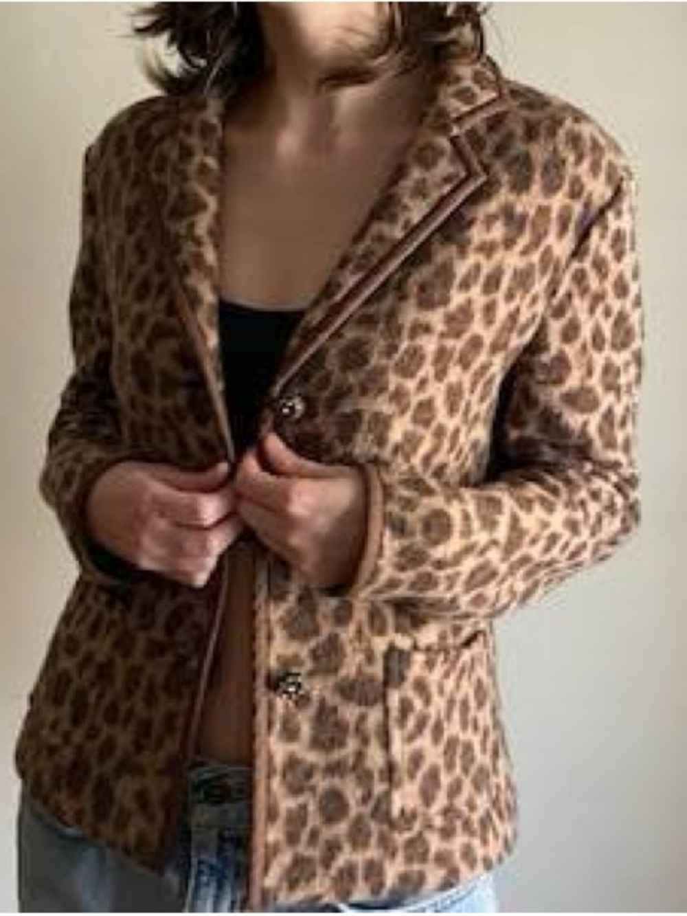 Talbots Vintage Leopard Print Blazer 100% Merino Wool  size L
